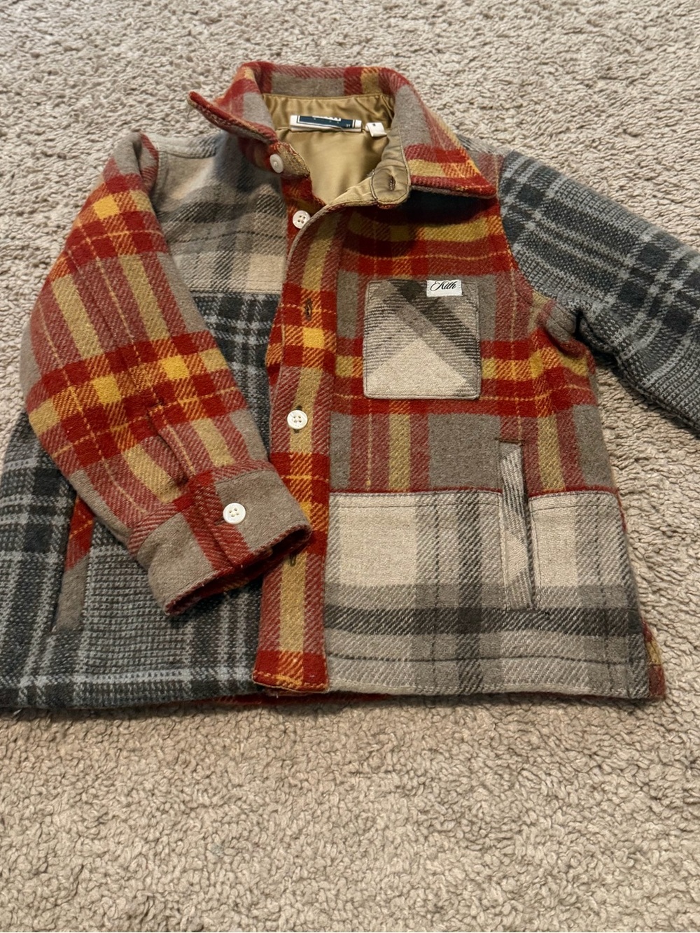 Kith Kids Plaid Button-Down Jacket - Red, Gray, Cream